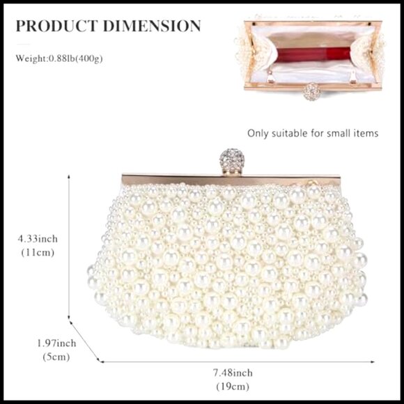Elegant Pearl Beaded Evening Clutch Purse with Removable Chains Formal Party